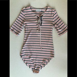 Cable knit striped bodysuit, size L